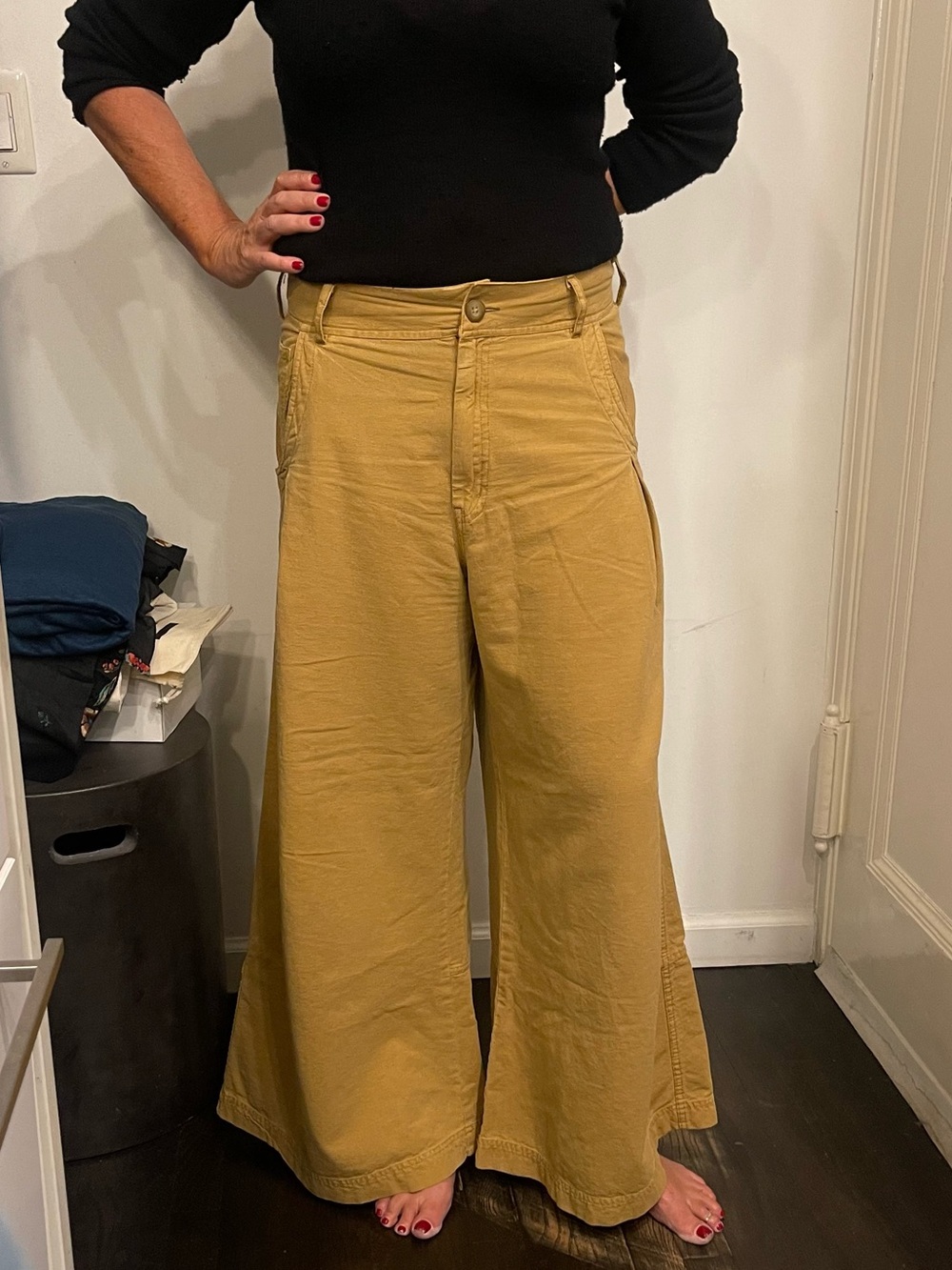 Free People Mustard Wide-Leg High-Rise Pants